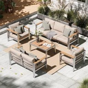 5 Piece Outdoor Patio Furniture Set with Sectional Conversation Sofa and Coffee Table, Patio Sectional Seating for Porch Balcony Yard, Comfortable Garden Furniture for Outdoor Living Area(Beige)