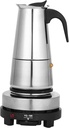 Electric Stovetop Espresso Maker Greca Coffee Maker Moka Pot Stainless & 9 Cups