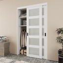 Paintable Sliding Closet Door 48" x 80", 5 Lite Frosted Tempered Glass Interior Sliding Door for Bedroom, Bypass Closet Panels with Hardware Set & Handles, Pre-Drilled Need to Assemble