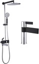 12 Inch Black Chrome Round Shower System 4 Function Water Outlet Bathroom Rain Mixer Shower Combo Set with Top Shower, Handheld Shower, Bathtub Faucet, Bathroom Sink Faucet