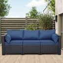 Rattaner Outdoor Furniture Outdoor Couch Patio Furniture 3-seat Sofa Deep Seat Hight Backrest with Waterproof Cover and Anti-Slip Cushions, Navy Blue