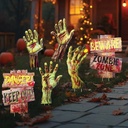 Halloween Zombie Yard Signs | 6 Pcs Pack (4 Zombie Hands, 2 Warning Signs) | 15” Inch Tall Full Color Spooky Yard Decorations | Outdoor Lawn Halloween Party Decor | Trick or Treat Props | BASHOUT