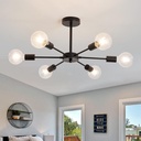 UOFUS Sputnik 6 Light Chandelier Black Mid Century Ceiling Light Fixture Modern Pendant Lighting for Kitchen Dining Room Living Room Bedroom