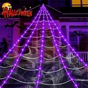 Halloween Decorations Outdoor, 250LED 23x18 FT Giant Spider Web with Purple Lights, Lighted Triangular Black Spider Web with Sturdy Wire, Waterproof, Timer, 8 Modes for Yard Halloween Décor