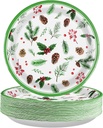 50 Pcs Christmas Paper Plates 10" Berry & Pine Cones Disposable 400 GSM Heavy Duty Green Holly Leaf Holiday Plates for Xmas Party Supplies & Dinner Decorations