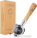 Crema Coffee Products 54mm Bottomless Naked Portafilter | Compatible with 54mm Breville Machines | Includes Double Shot Filter Basket | Olivewood