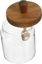 OUNONA Glass with Wooden Lid and Dipper Honey Dispenser with Mouth for Easy Pouring and Controlled Drizzle Syrup Container for Kitchen Storage