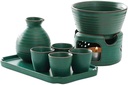 Sake Set Japanese Sake Cup Set Modern Pottery Hot Drink Kit with Tray, 7-Piece Include 1 Stove 1 Warming Bowl 1 Sake Bottle 4 Cup Sake Pot Set