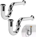 Stainless 2 Pack Steel P-Trap - 1 1/4 Inch Bathroom Basin Sink Waste Trap with Reducing Washer, Chrome Finish, Silver
