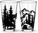 Nature Themed Pint Glasses Set of 2, Forest Silhouette Pint Glasses in Unique Designs (Camping Tent)