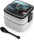 Bento Box Stackable 2 Layers Containers Adult Lunch Box Cool Dragon Lunchbox for Women Men All-in-One Meal Prep Containers Leakproof Lunch Containers for Work