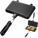 PRETYZOOM Double-Sided Non-Stick Sandwich Frying Pan, Ergonomic Aluminum Baking Plate for Waffles, Steaks, Eggs, and Toasts, 14X 9.4 Inch, Black