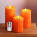 Eywamage Orange Dripping Wax Flameless Pillar Candles with Remote, Flickering Fall Thanksgiving LED Battery Candles Set of 3