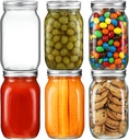 YEBODA 6 Pack Wide Mouth Mason Jars 32oz Glass Canning Jars with Airtight Lids and Bands for Preserving, Jam, Honey, Jelly, Wedding Favors, Sauces, Meal Prep, Overnight Oats, Salad, Yogurt