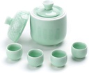 Japanese Ceramic Sake Set, 6-Piece Celadon Wine Glass Set with Warmer Pot, Gift Box, Best for Family and Friends