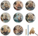 1.8" 8PCS Vintage World Nautical Wooden Sailboat Farmhouse Kitchen Cabinet Room Furniture Dresser Drawer Knobs Pulls