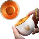 Z279 Portable Tea Set Home,Traveling 汝窑24k黄金盏 大号茶杯主人杯 Loose Leaf Tea cup 单杯开片 Ceramic Tea Cup,陶瓷鎏金杯 Tea Set Sake Cup 单杯礼盒