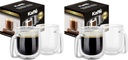 Kaffe Double Wall Insulated Glass Coffee Cups (2 x 10oz) - Clear Espresso Glasses - Heat Resistant Insulated Borosilicate Glass Mugs for Warm Beverages, Capuccinos, Teas, Lattes (Pack of 2)