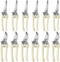Therwen 12 Pcs Garden Shears Flower Scissors Pruning Shears Floral Garden Clippers Hand Pruners Branch Cutter Gardening Tools for Plants Cutting, Trimming, Fruits Picking (Beige,Bypass, Straight)