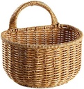 Generic Hanging Woven Storage Basket, Rustic Rectangular Brown Plastic Basket with Rattan Handle, Kitchen Hanging Basket, Open Top, Washable, Size: 17*15*13cm