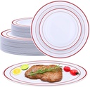 Patelai 50 Pcs Plastic Plates Disposable for Party Disposable Dinnerware Set 25 Guests 10.25", 7.5" Heavy Duty Plastic Dinner Plates with Rim for Wedding Party Christmas(Red Rim)