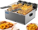 6 Litre Malphi Deep Fat Fryer Adjustable Temperature, Chip Pans - Basket & Lid - Fast 2000w High Power, Electric Oil Pot - Overheat Protection & Timer (3L+3L-Double Deep Fat Fryer Electric)