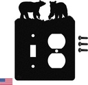 Innovative Fabricators, Inc. Bear Toggle Light Switch & Single Duplex Wall Plate (Single Toggle with Power, Black) - Made in USA
