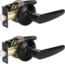 KNOBWELL 2 Pack Matte Black Door Levers Interior Door Handles for Hallway/Closet, Passage Door Knobs with Straight Levers (NO Key)