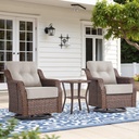 Belord 6" Thick Cushion Outdoor Swivel Rocker Patio Chairs Set of 2, Wicker 3 Piece Patio Bistro Set with Side Table and Comfort High Back Outdoor Patio Glider Chair - Brown Wicker/Beige Cushion