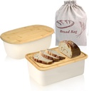 2 PCS of Styles Bread Box for Kitchen Countertop Organizer, Bread Storage for Homemade Breads Container with Bamboo Cutting Board Lid, Breadbox White Breads Bin and Linen Bag for Keeps Loaf Fresh