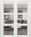 Solid French Double Doors 84 x 84 inches Clear Glass | Lucia 2555 Matte White | Wood Solid Panel Frame Trims | Closet Bedroom Sturdy Doors