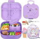 Lunch Box Kids Bento Lunch Box with 13oz Soup Thermo Leak-Proof Lunch Food Container with 5 Compartment Thermo Hot Food Jar and Insulated Lunch Bag for Kid Toddler Girls Boys to School