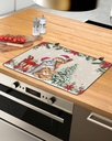 Christmas Countertop Burners Protection Mats for Kitchen, Cat Floral Snowflakes Pine Needles Linen Rubber Stove Top Cover Mat, Heat Proof Mats Cooktop Cover for Counter Dish Drying Mat, 28.5"x20.5"
