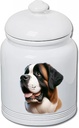 Best of Breed Saint Bernard Dog and Cat Ceramic Treat Jar 9" Tall Air Tight Seal All White
