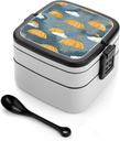 Yellow Umbrella Pattern Bento Box Adult Lunch Box All-in-One Lunch Containers with Removable Compartments Double Layer Bento Lunch Box with Spoon And Handle Stackable Lunchbox