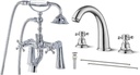 Clawfoot Deck Mount Tub Bathtub Faucet with Telephone Shaped Sprayer 2 Cross Handle 3 Hole Widespread Bathroom Faucet 8 inch Chrome Polished 2 Cross Handle Pop Up Drain with Overflow