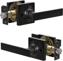 Matte Black Door Handle - 2 Pack Passage Door Levers, Heavy Duty Interior Door Handles for Closet and Hallway, No-Locking Keyless Square Door Knob, Reversible for Left or Right Side Doors