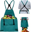 Gardening Aprons, Unisex Garden Aprons, Garden Picking Bag with Quick Release Pockets (Gray/Teal)