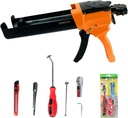 Hydraulic Double Caulking Gun for 400 mL/13.5 fl oz (1:1 Mix Ratio), Dual Component Epoxy Gun with 6pcs Caulk Tools, Hand Manual Double Cartridge Panel Bond Adhesive Dripless Cartridge Applicator