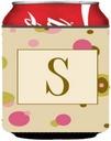 Caroline's Treasures CJ1004-SCC Letter S Initial Monogram - Tan Dots Can or Bottle Hugger Cooler Washable Drink Sleeve Collapsible Beverage Insulated Holder, Can Hugger, Multicolor