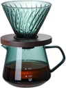 Pour Over Coffee Maker Set, 600ML Glass Carafe Coffee Server with Dripper Set, V60 Glass Coffee Filter with Wood Base for Home Office Gift, 1-4 Cups