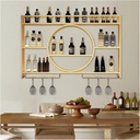 Wine Rack Wall Mounted with LED Light with Wine Glass Holder,Iron Wine Shelf,Floating Bar Shelves,Liquor Bottle Display Shelf,Bar Cabinet for Home Kitchen Wine Cellar,Gold/Black(Color:Gold,