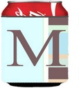 Caroline's Treasures CJ1003-MCC Letter M Initial Monogram - Blue Stripes Can or Bottle Hugger Cooler Washable Drink Sleeve Collapsible Beverage Insulated Holder, Can Hugger, Multicolor