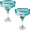 Margarita glasses - Mexican hand blown glass, set of 2 - Aqua swirl