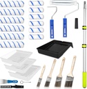 Paint Roller Kit with Extension Pole, 27 Piece Set, 2 to 4 Ft Pole, 4"9" Paint Rollers, Paint Brushes Set for Professional Painting,House Paint Roller for All Latex and Oil Paints & Stains