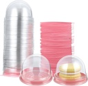 Patelai Clear Plastic Mini Cupcake Container, Mini Cupcake Box Muffin Dome Muffin Single Container Box for Wedding Birthday Cheese Pastry Dessert Cake(Pink,50 Pieces)