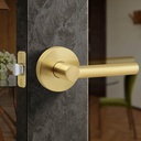 Moquin Brushed Gold Heavy Duty Round Design Door Lever, Non-Locking Passage Door Handle in Gold, Reversible Door Lock for Hallway Closet Door, Satin Brass Finish