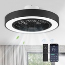 LEDIARY 22in Enclosed Ceiling Fans with Lighst and Remote, Black Modern Bladeless Ceiling Fan with Bright Light, Led Flush Mount Ceiling Fan for Bedroom, Living Room, Kid Room(6 Speeds, 3000-6000K)