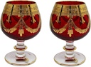 Italy, Red Crystal Cognac Snifters Goblets, Vintage Design, 24K Gold Hand Decorated, 10 Oz, SET OF 2