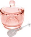 WOLFF - Pink Crystal Honey Pot with Dipper and Lid - Syrup Jar Dispenser, Honey Dish Container, Crystal Kitchen Utensils Set - Pink, 4 x 3 x 2.8 inches - 7oz